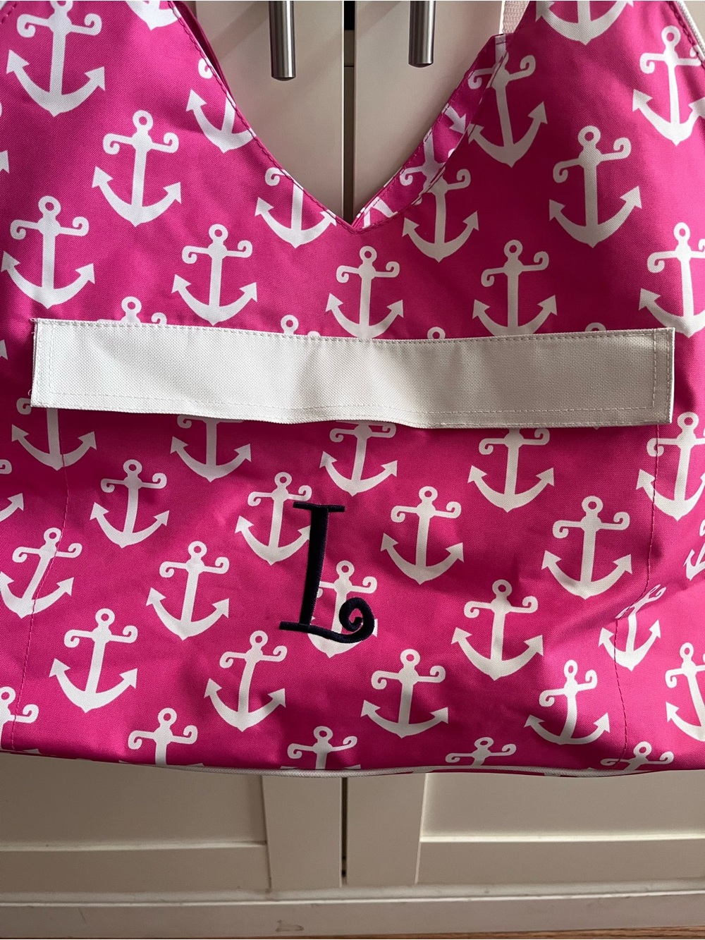 Pink Anchor-Print Weekender Tote Bag, ‘L’ monogram - Picture 2 of 10